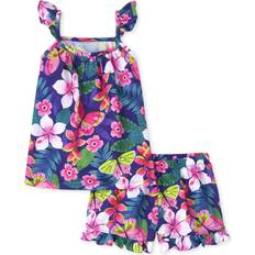 Nightwear Children's Clothing The Children's Place Girl's Floral Ruffle Pajamas - Midnghtvlt Neon