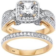 Wedding Rings PalmBeach Princess Cut Bridal Ring Set - Gold/Transparent