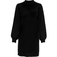 JdY Loose Fit High Neck Volume Sleeves Short Dress - Black