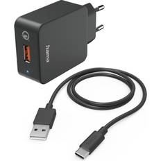 Hama Ladegerät Batterien & Akkus Hama Schnellladegerät mit Ladekabel USB-C, Qualcomm 19,5 W, 1,5 m, Schwarz