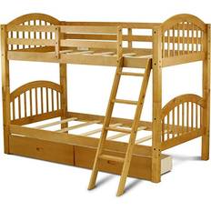 East West Furniture Verona Twin Bunk Bed in Natural Oak Finish with Under Drawer 42x81"