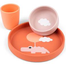 Barneserviser Done By Deer Silicone Dinner Set Happy Clouds Papaya