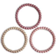 Mushie Silikonbeißring Armband Linen/Peony/Pale Pink