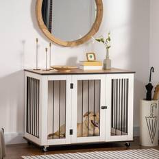 Aivituvin Dog Crate Furniture, Side End Table with Tray, Cushion and Casters AIR79