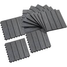 OutSunny 12 11pc Wood-Plastic Composite Flooring Deck Interlocking Tiles Grey