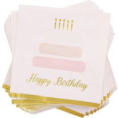 50 Pack Happy Birthday Cake Party Paper Napkins 6.5 for Birthday Decorations
