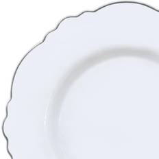 Smarty 7.5 White with Silver Rim Round Blossom Disposable Plastic Appetizer/Salad Plates 120ct