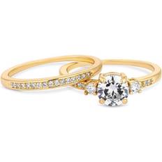 Jon Richard Round Stone Engagement Ring Set - Gold/Transparent