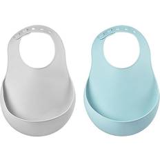 Beaba Silicone Bibs In Blue And Grey (Set Of 2) Blue/grey Blue Set Of 2
