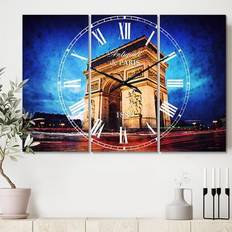 Design Art 'Arch of Triumph Paris' Cottage 3 Panels Large Wall Clock