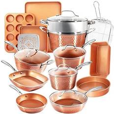 Gotham Steel Cookware Sets Gotham Steel Hammered Copper Collection Cookware Set with lid 20 Parts