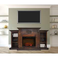 Brown Fireplaces Cambridge Sanoma 72 in. Electric Fireplace in Walnut with Built-in Bookshelves and a 1500-Watt Charred Log Insert, Brown