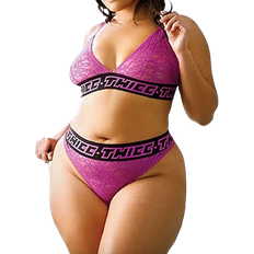 Pink Swimwear Vibes Thicc Thicc Triangle Lace Bralette Set