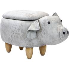 Critter Sitters 15-In. Seat Height Light Gray Pig Animal Shape Storage