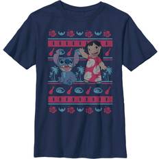 Fifth Sun Boy's Lilo & Stitch Tropical Ugly Sweater T-shirt - Navy Blue