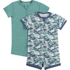 Playsuits Children's Clothing Hanes Zippin Baby Knit Zipper and 4-Way Stretch Short Sleeve Rompers - Blue Green Assorted