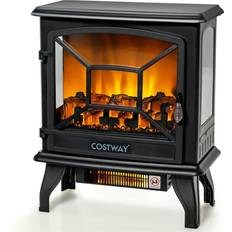 Fireplaces Costway 20'' Freestanding Electric Fireplace Heater Stove Thermostat Black