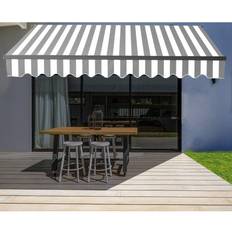 Aleko Black Frame 10 ft Retractable Patio Canopy Awning Grey/White