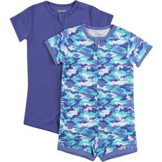 Purple Playsuits Hanes Zippin Baby Knit Zipper and 4-Way Stretch Short Sleeve Rompers - Purple Camo Assorted