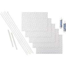 Fasade ACP N50 - Set of 5 18" Traditional Embossed DIY Vinyl Faux Tin Backsplash Wall Tile Kit with Tiles Adhesive