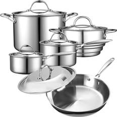 Stainless Steel Cookware Sets Cooks Standard Multi-Ply Clad with lid 10 Parts