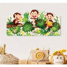 Kindergarderobe Holz Affenfamilie