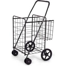 Shopping Trolleys Costway Folding Shopping Cart for Laundry with Swiveling Wheels & Dual Storage Baskets-Black