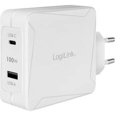 LogiLink USB-Steckdosenadapter, 1x USB-C PD & 1x USB-A, GaN, 100 W, USB Ladegerät