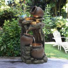 Fountains & Garden Ponds LuxenHome Rustic Pots Pitchers on Tree Resin