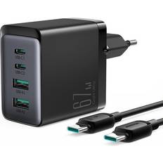 Joyroom charger GaN 67W 4 ports 2x USB, 2x USB C black TCG02 cable USB C USB C 100W 1.2m, Smartphone Hülle, Schwarz
