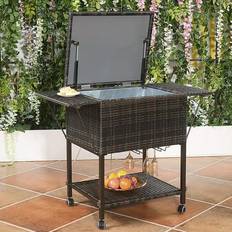 Costway Cooler Boxes Costway Portable Rattan Cooler Cart Trolley Outdoor Patio Pool Party Ice Dr