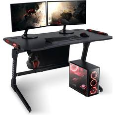 Gamingtische Elite Gaming-Tisch ROCKSOLID, Gamer-Schreibtisch, Carbon, LED-Beleuchtung, Kabel- & Headset-Halter