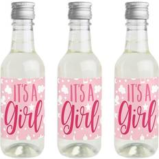 It's a Girl Mini Wine Bottle Label Stickers Pink Baby Shower Favor Gift 16 Ct Pink