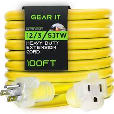 GearIT 12/3 Outdoor Extension Cord 100 Feet SJTW Weather Resistant 12 Gauge 3 Prong, Yellow
