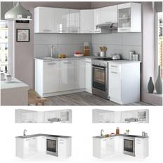 Kücheneinrichtungen VICCO Küche Küchenzeile L-Form Küchenblock Einbauküche Komplettküche 167x187cm Weiß HGL
