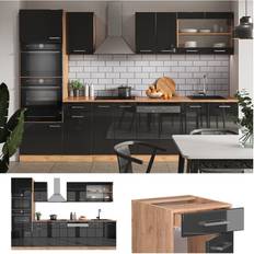 Kompaktküchen VICCO Küchenzeile Küchenblock Einbauküche R-Line 300cm Mikrowellenumbauschrank Anthrazit