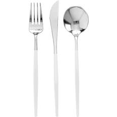 Silver with White Handle Moderno Disposable Plastic Cutlery Set Spoons, Forks and Knives 240 Guests Silver With White ONE SIZE