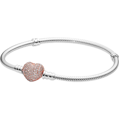 Pandora Moments Pavé Heart Clasp Snake Link Bracelet - Silver/Rose Gold/Transparent