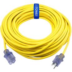 Clear Power 100ft 12/3 SJTW Yellow Outdoor Extension Cord w/Power Indicator Light, CP10149