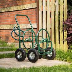 GlitzHome 34.5" Green Steel Garden Cart Wheels