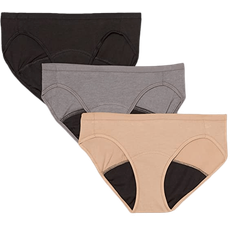 Period Panties Hanes Ultimate Comfort Moderate Leak Period Bikini Panties 3-pack - Pecan/Grey/Black