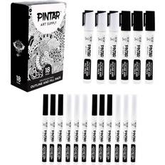 Pintar Art Supply Professional Outline & Fill Pack Set of 18 Black/White Paint Markers