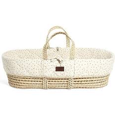 The Little Green Sheep Quilted Moses Basket & Rocking Stand Bundle Linen Rice 44x84cm