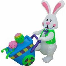 Inflatable Kubb National Tree Company Inflatable Easter Bunny Wheelbarrow Outdoor Decor, White
