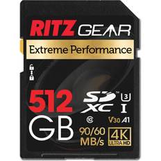 512gb sd card ritz gear extreme performance high speed uhs-i sdxc 512gb sd card 90/60 mb/s u3 a1 class-10 v30 memory card, for sd devices that can capture full