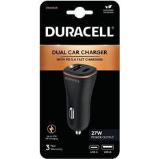 Duracell Ladere - USB-billadere Batterier & Ladere Duracell Car Charger USB, USB-C 27W Black Auto Adapter