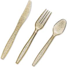 Juvale Gold Glitter Silverware for Weddings, Birthday Parties 96 Pieces