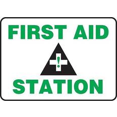 Accuform Signs 7 Safety Sign FIRST AID STATION Green/Black