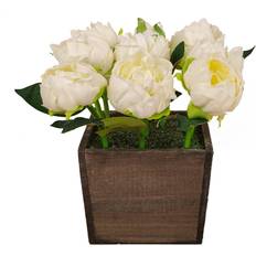 National Tree Company Vases National Tree Company White Peony Flowers In Wood Box Vase