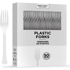 Birthday Trains Amscan Plastic Fork, Heavyweight, White, 50/Pack, 3 Packs/Carton 8017.08 White